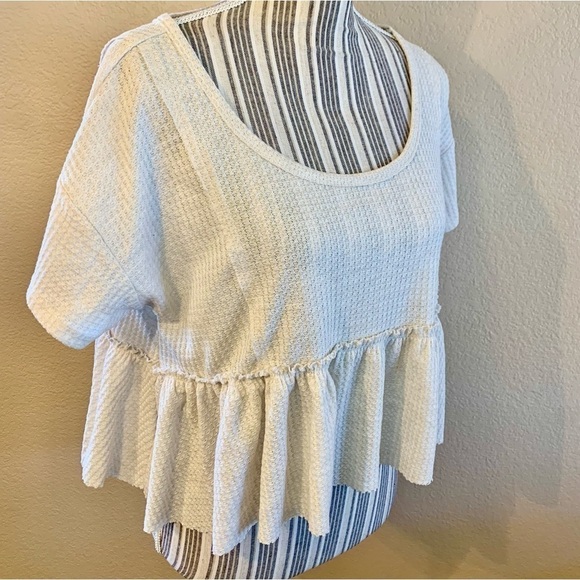 NWT Arizona Jean Co. Crop Top Large Cream Textured Peplum Top Cropped Short Slvs - Picture 4 of 13